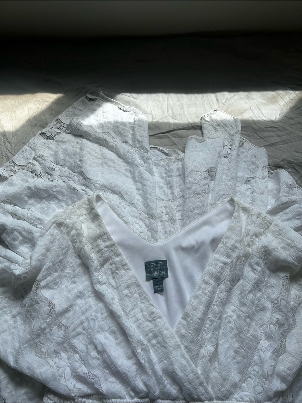 White V-Neck Lace Midi Dress - Picture 6 of 6